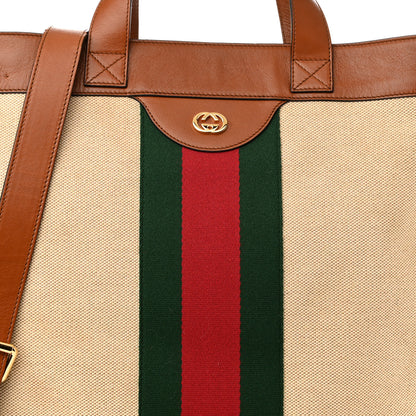 Gucci Vintage Canvas Calfskin Web Flat Tote Sand Light Cuir 8 of 10