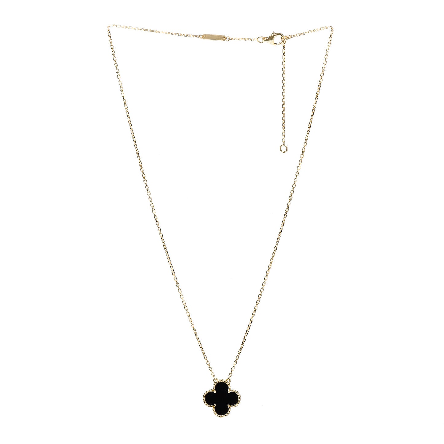 18K Yellow Gold Black Onyx Vintage Alhambra Pendant Necklace