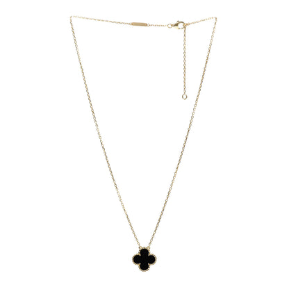 Van Cleef & Arpels 18K Yellow Gold Black Onyx Vintage Alhambra Pendant Necklace 3 of 5