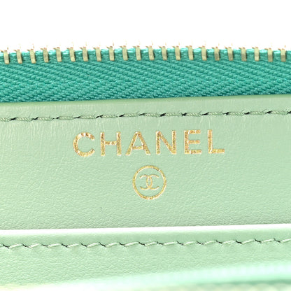 Chanel Caviar Quilted Perforated CC Long Zipped Wallet Green 7 of 12