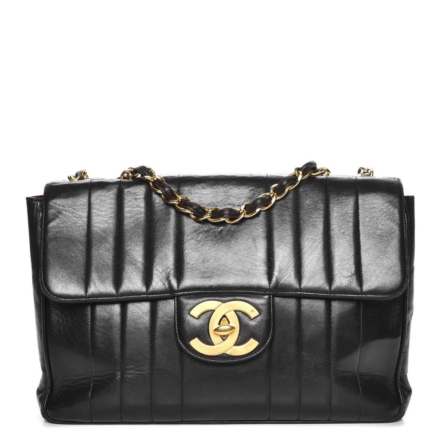 Lambskin Vertical Quilt Jumbo Flap Black