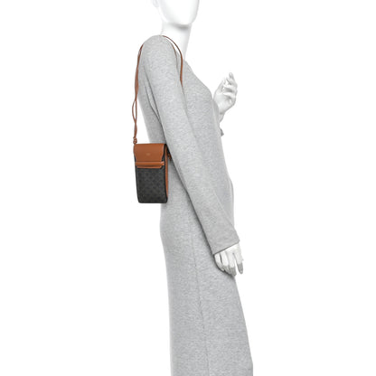 Celine Triomphe Canvas Lambskin Phone Pouch With Flap Tan 2 of 12