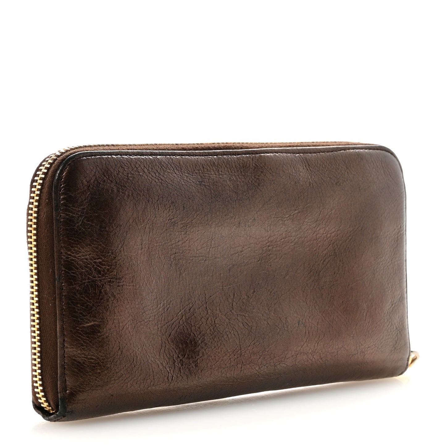 Vitello Shine Zip Around Wallet Brown