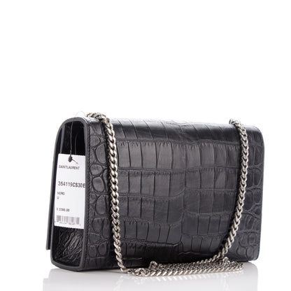 Saint Laurent Calfskin Crocodile Embossed Medium Classic Monogram Kate Tassel Satchel Black 3 of 7