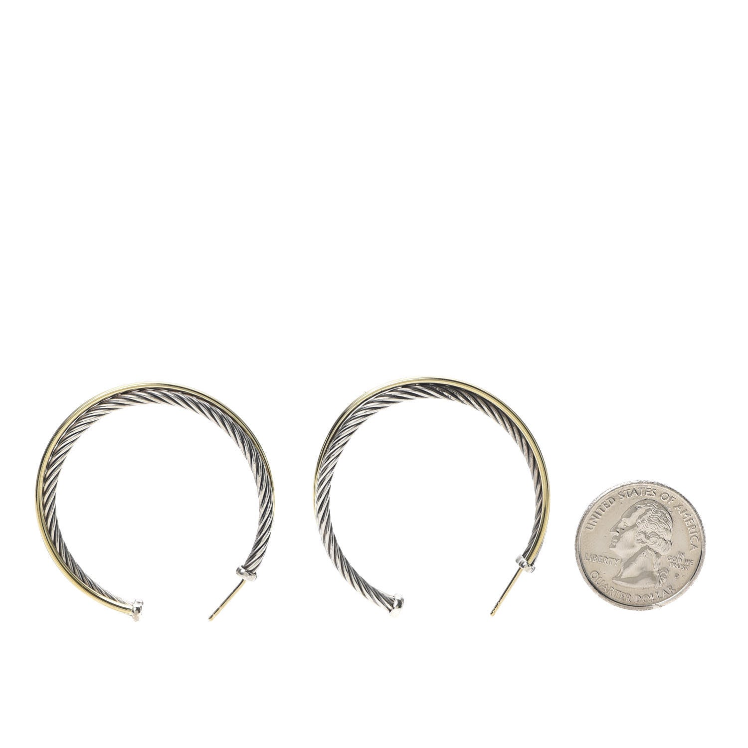 David Yurman Sterling Silver 18K Yellow Gold 44mm Extra Large Crossover Cable Hoop Earrings 6 of 8