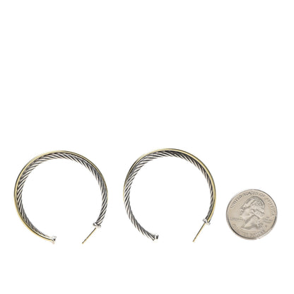 David Yurman Sterling Silver 18K Yellow Gold 44mm Extra Large Crossover Cable Hoop Earrings 6 of 8