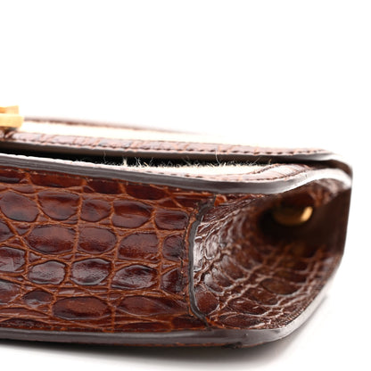 Saint Laurent Linen Canvas Crocodile Embossed Carre Satchel Natural Brown 10 of 12