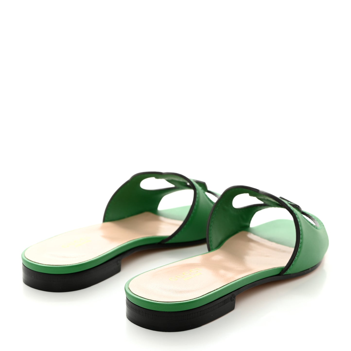 Cosmos Softy Calfskin Interlocking G Cut Out Slide Sandals 36 Green