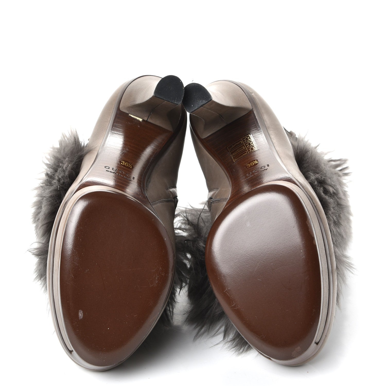 Gucci Alpaca Fur Lambskin Alyona Platform Ankle Boots 36.5 Grey 5 of 16