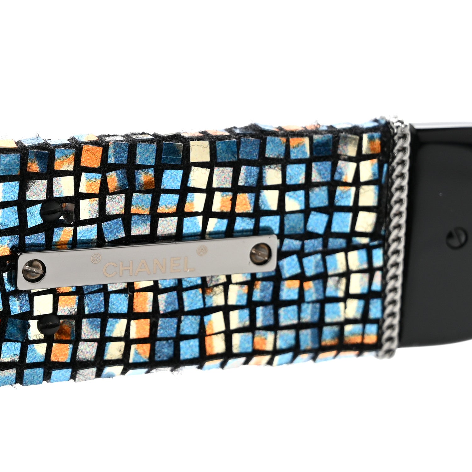 Chanel Acetate Tweed Diamanté Chain CC Rectangle Sunglasses 71549A Black Multicolor 5 of 9