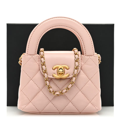 Chanel Shiny Aged Calfskin Quilted Mini Nano Kelly Shopper Pink 10 of 10