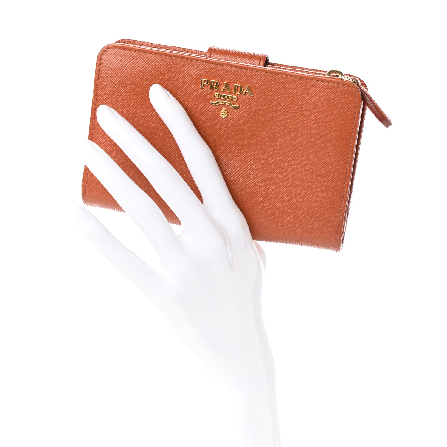 Prada Saffiano Metal Compact Wallet Papaya 2 of 7