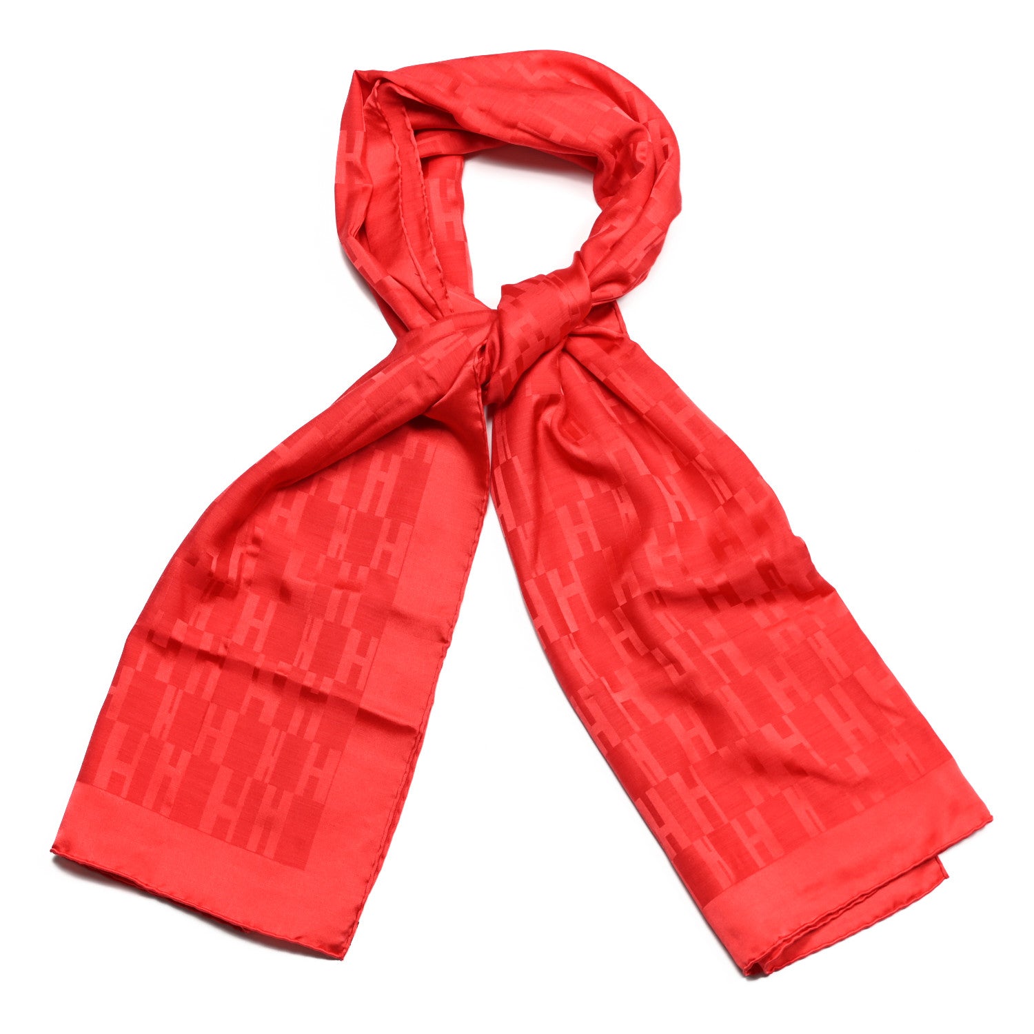 Hermes Silk Wool Faconnee Grand H Scarf Rouge Vif 1 of 4