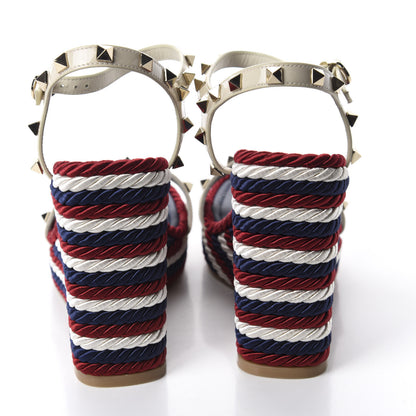 Valentino Garavani Patent Calfskin Rockstud Torchon Espadrille 25/115mm Wedge Sandals 39 Light Ivory 5 of 10