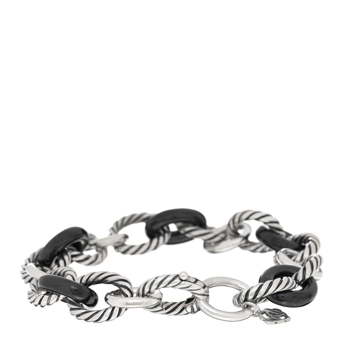 Sterling Silver Ceramic 13mm Large Oval Link Bracelet Black