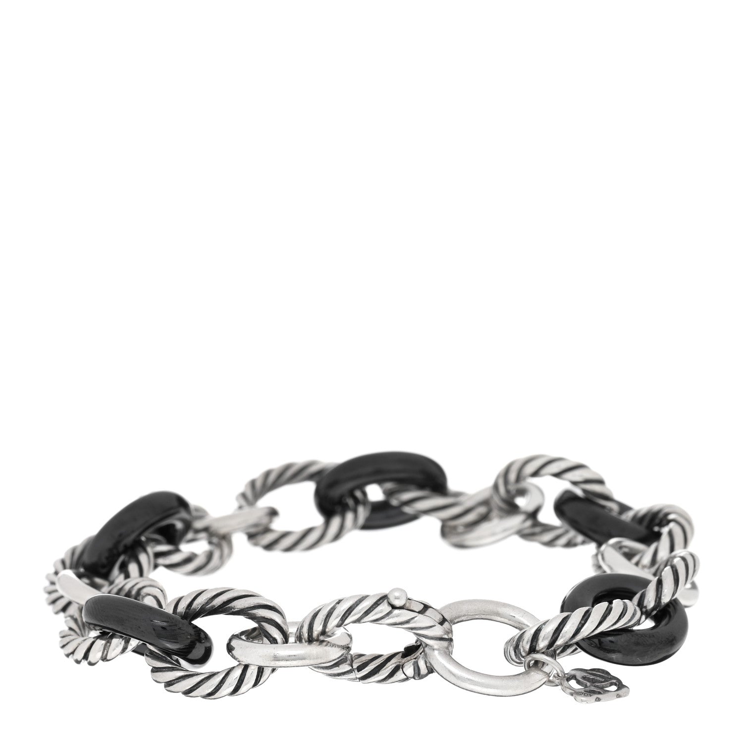 David Yurman Sterling Silver Ceramic 13mm Large Oval Link Bracelet Black 2 of 3