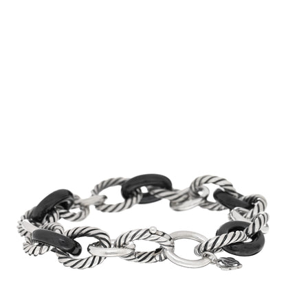 David Yurman Sterling Silver Ceramic 13mm Large Oval Link Bracelet Black 2 of 3
