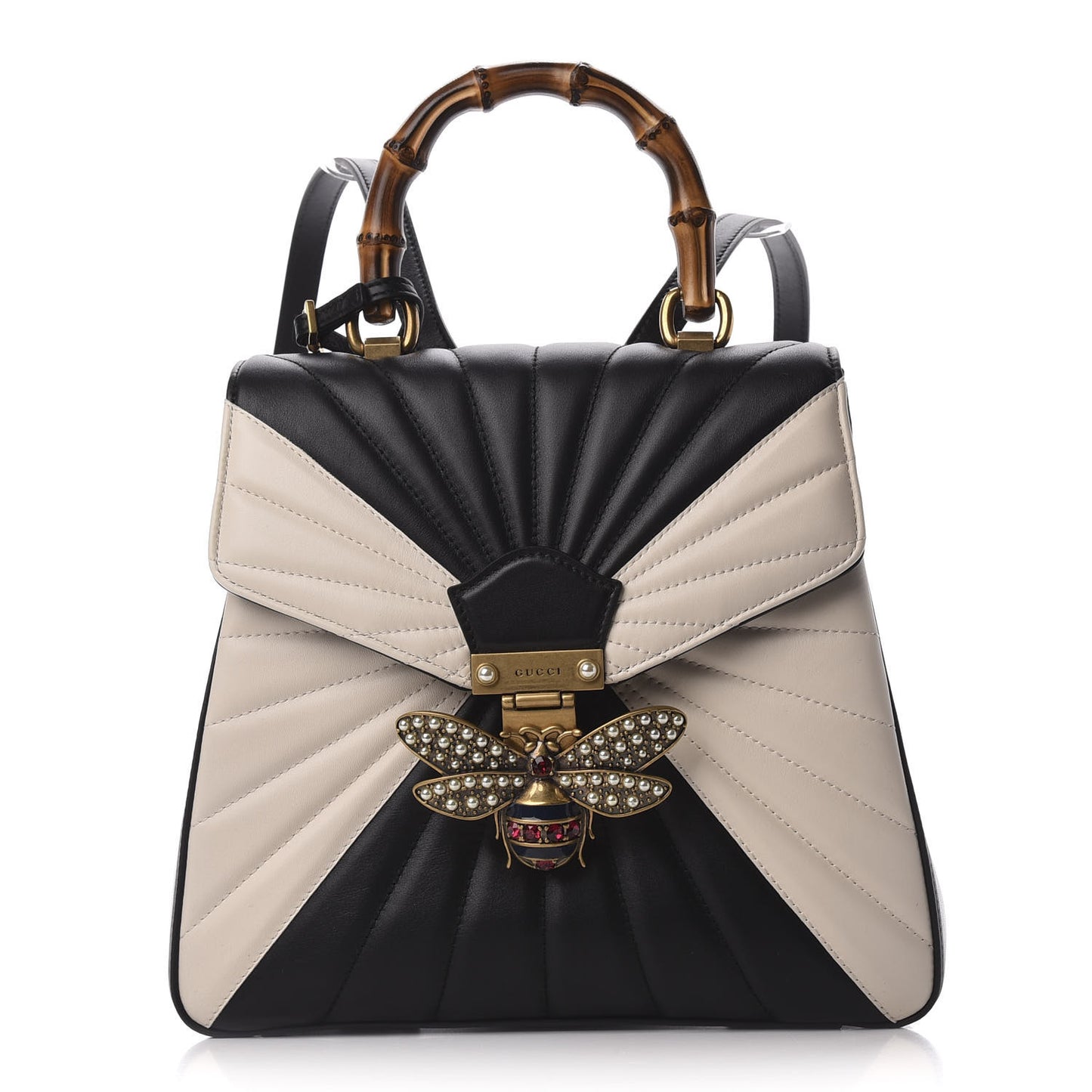 Calfskin Bamboo Trapuntata Queen Margaret Backpack Mystic White Black