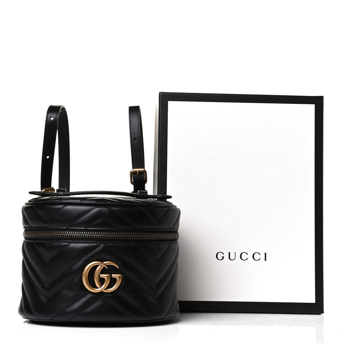 Calfskin Matelasse Mini GG Marmont Round Backpack Black
