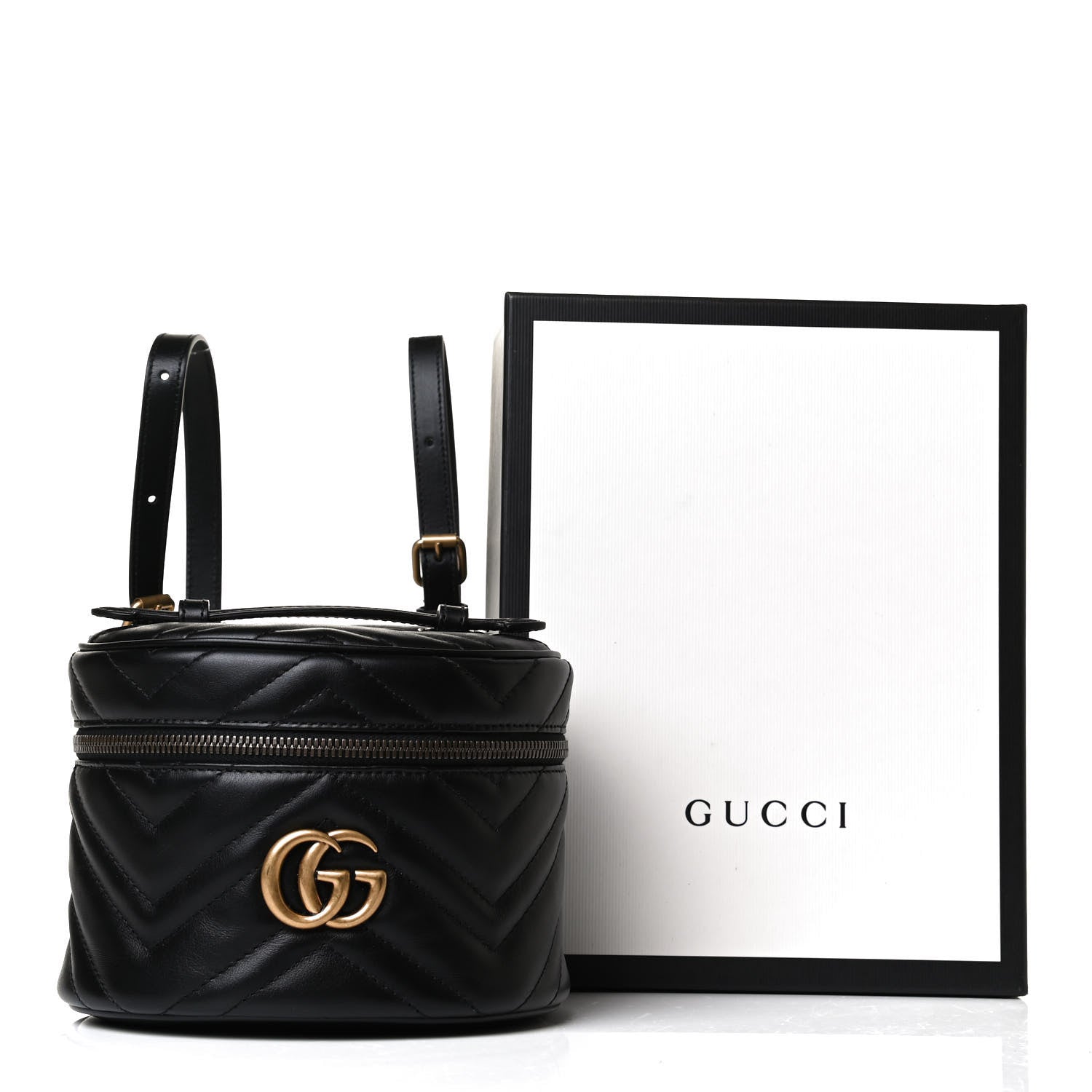 Gucci Calfskin Matelasse Mini GG Marmont Round Backpack Black 12 of 12