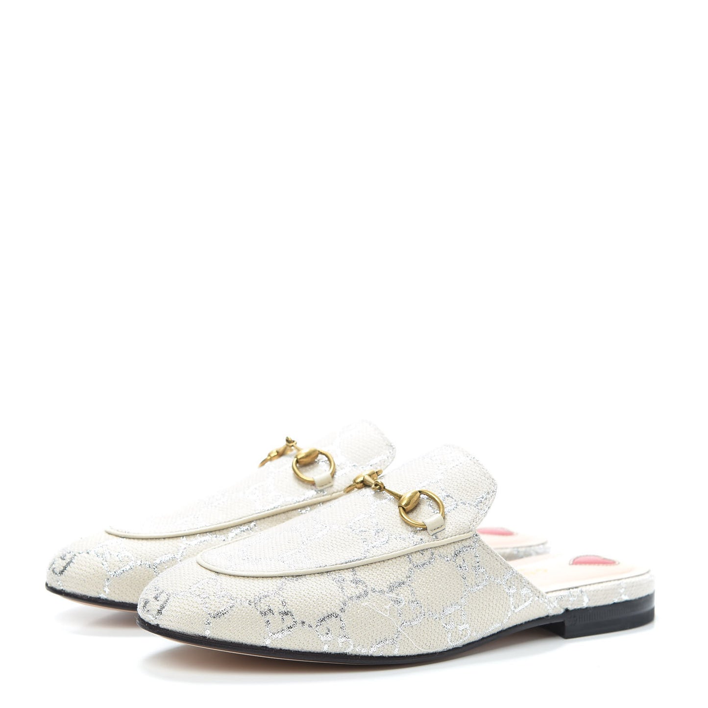 Canvas Lame GG Monogram Womens Princetown Slippers 36.5 Gardenia Silver