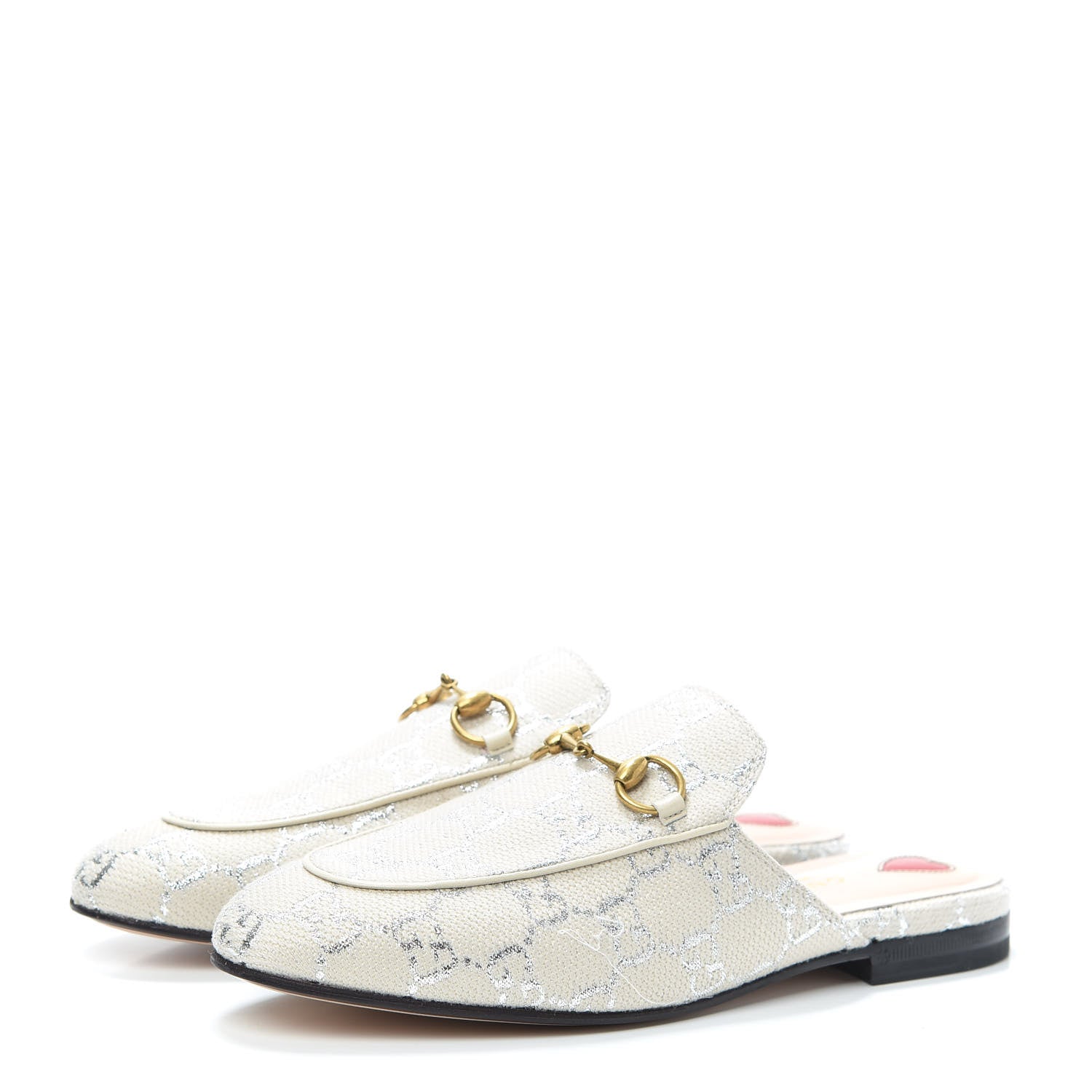 Gucci Canvas Lame GG Monogram Womens Princetown Slippers 36.5 Gardenia Silver 3 of 7