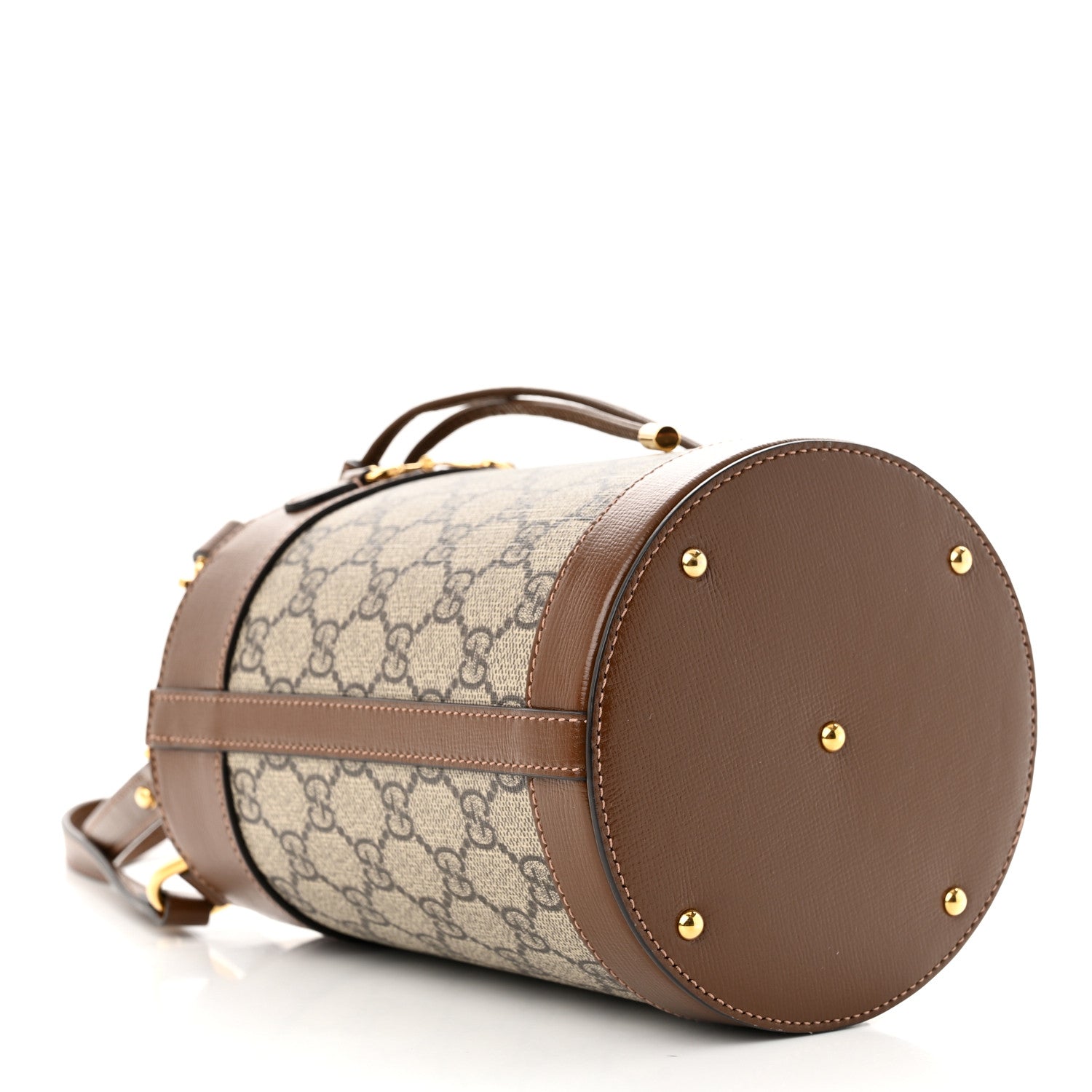 Gucci GG Supreme Monogram Azalea Sakai Calfskin Small Horsebit 1955 Drawstring Bucket Bag Beige Ebony Brown Sugar 4 of 10