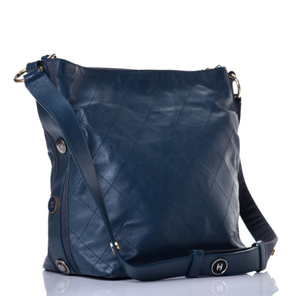 Chanel Calfskin Stitched Large Button Up Hobo Dark Blue 3 of 9