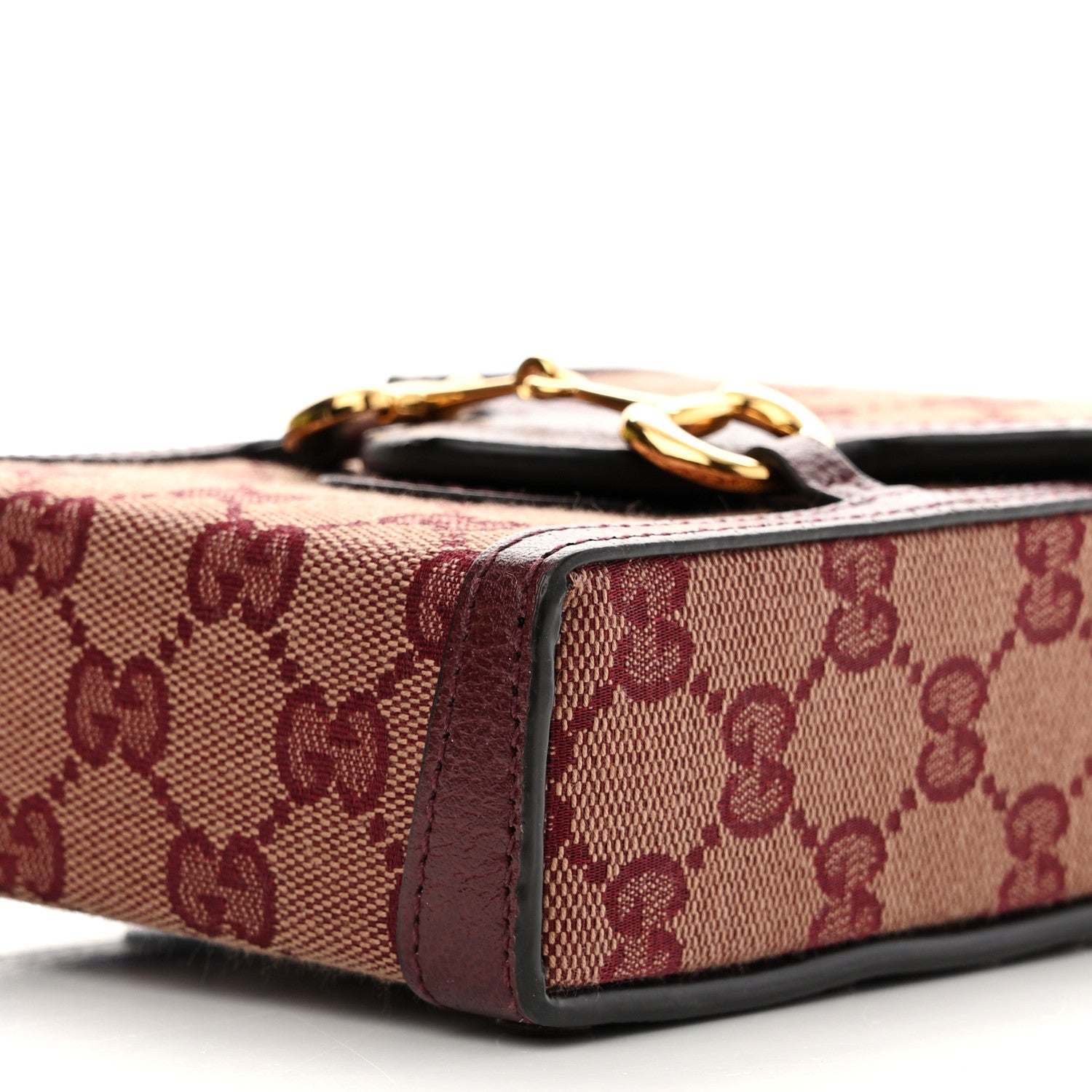 Gucci Monogram Textured Dollar Calfskin Mini Horsebit 1955 Crossbody Bag Sahara Rubino Chardonnay 9 of 10