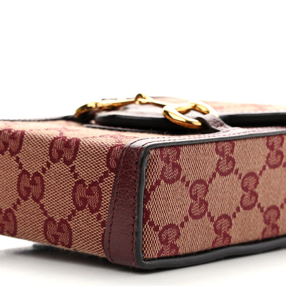 Gucci Monogram Textured Dollar Calfskin Mini Horsebit 1955 Crossbody Bag Sahara Rubino Chardonnay 9 of 10