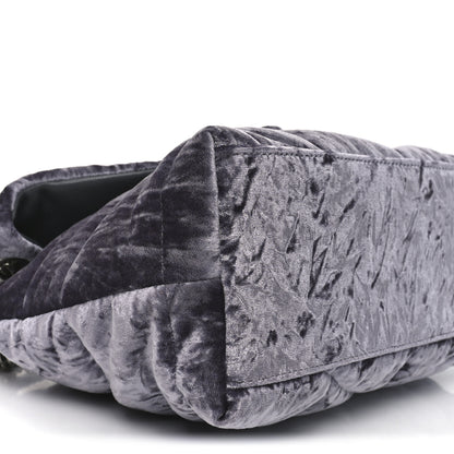 Saint Laurent Crushed Velvet Quilted Small Loulou Puffer Monogram Chain Satchel Iron Grey 9 of 10