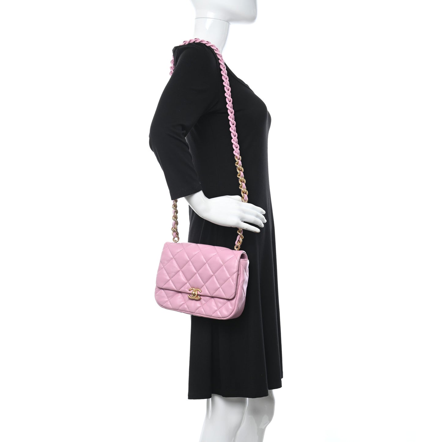 Lambskin Quilted Small Lacquered Chain Flap Pink