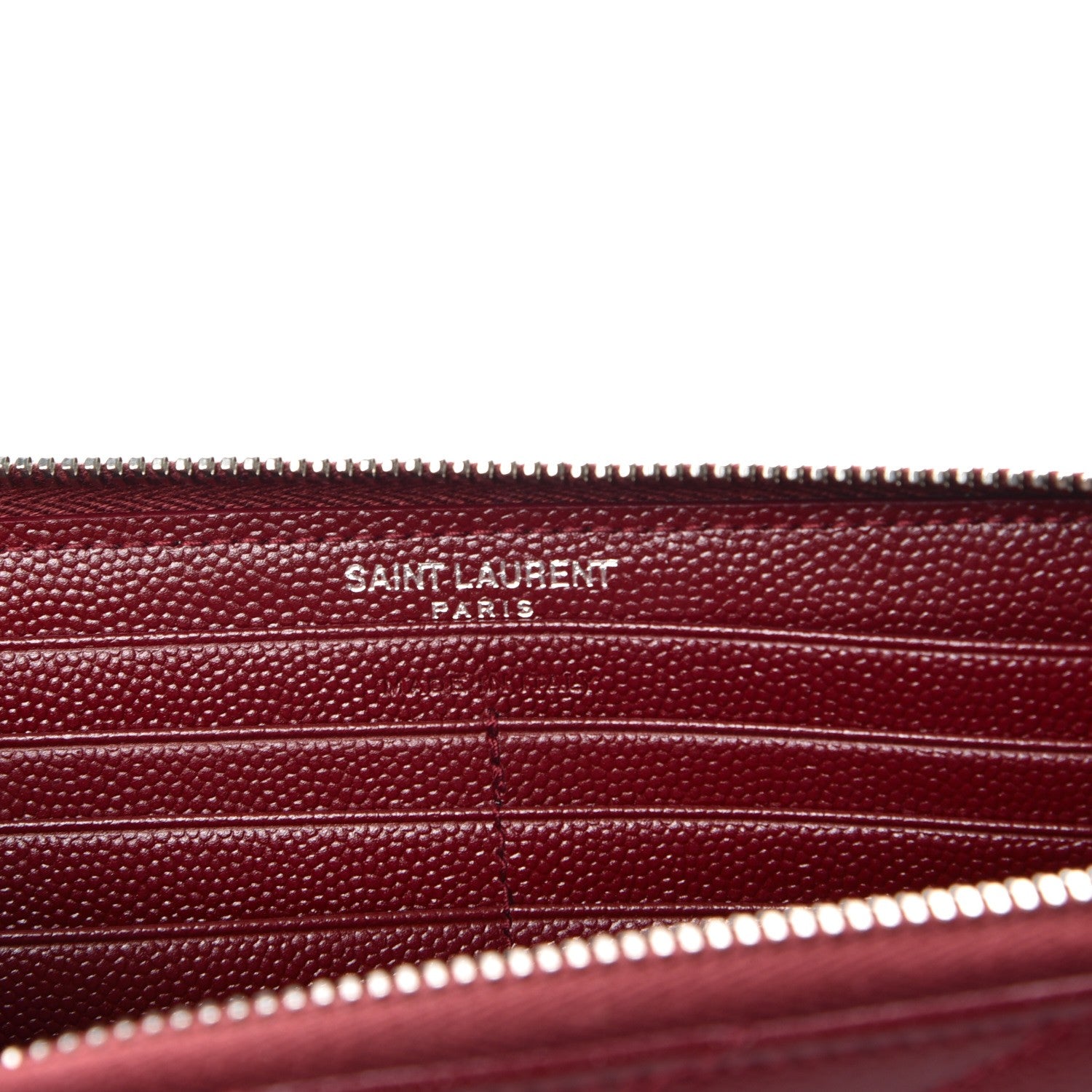 Saint Laurent Grain De Poudre Matelasse Chevron Monogram Zip Around Wallet Dark Red 6 of 8