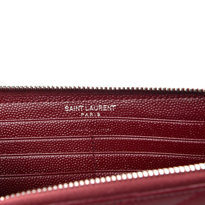Saint Laurent Grain De Poudre Matelasse Chevron Monogram Zip Around Wallet Dark Red 6 of 8