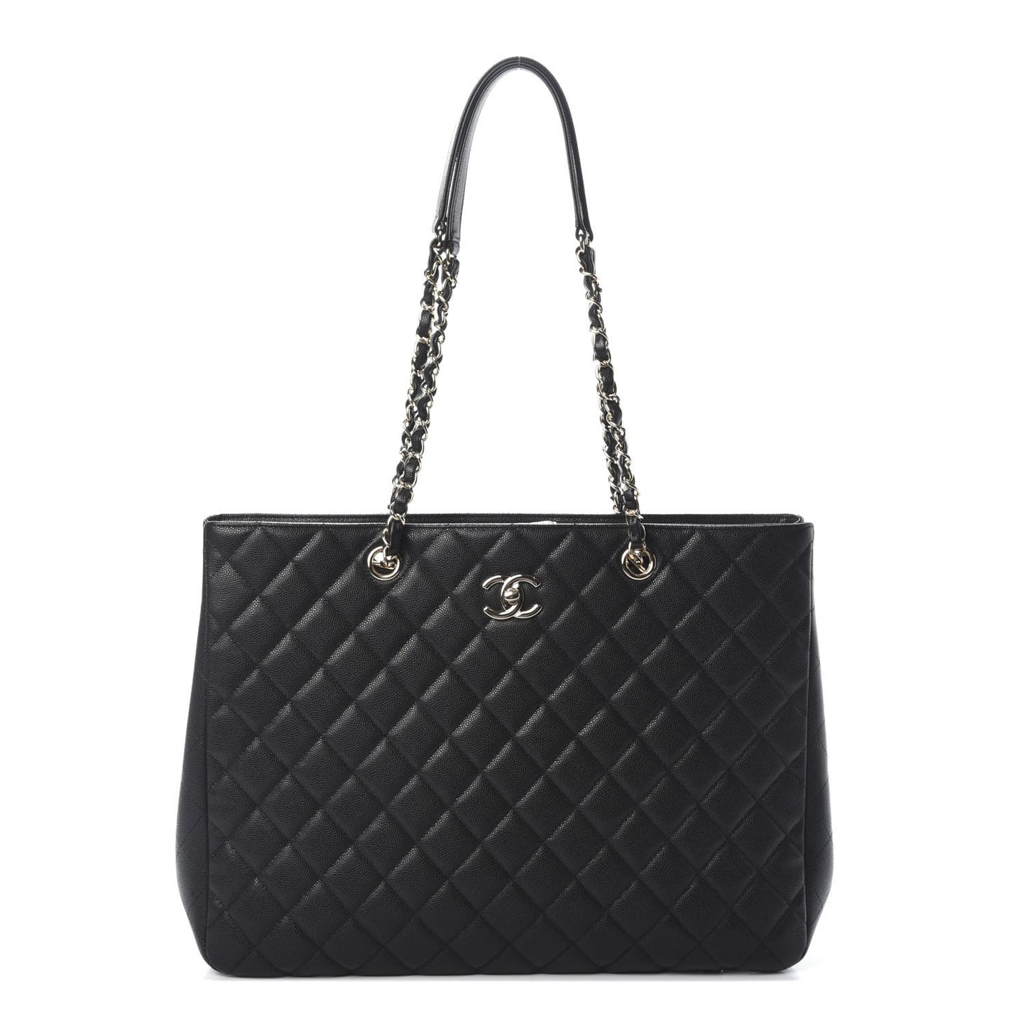 Caviar Quilted Large Shopping Tote Black