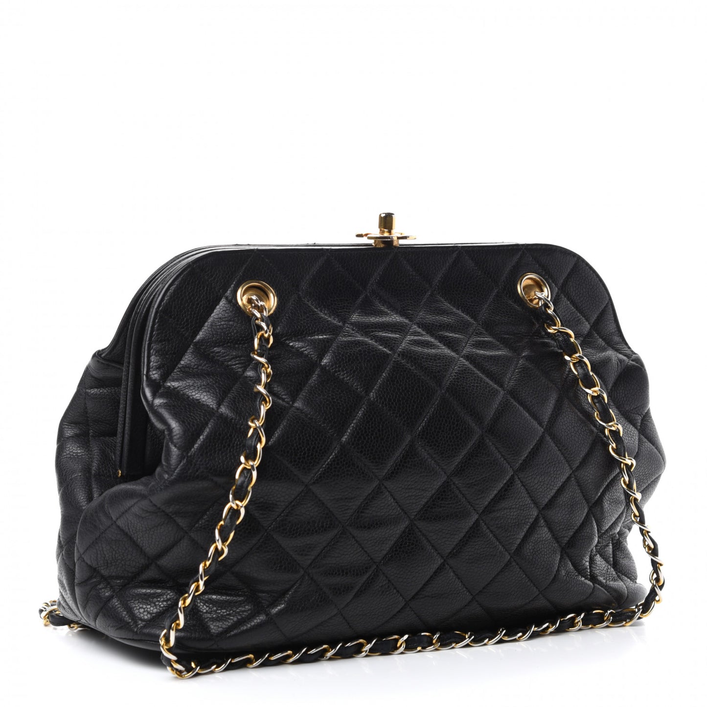 Caviar Quilted Frame Shoulder Bag Black