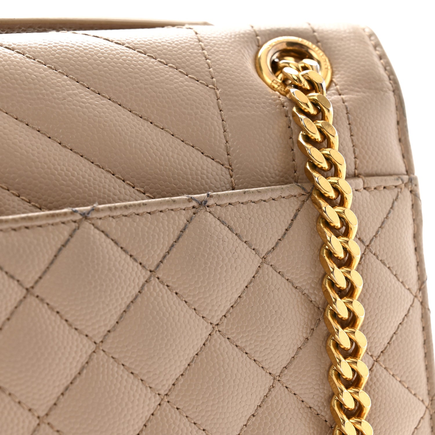Saint Laurent Grain De Poudre Textured Mixed Matelasse Medium Triquilt Monogram Satchel Dark Beige 13 of 15