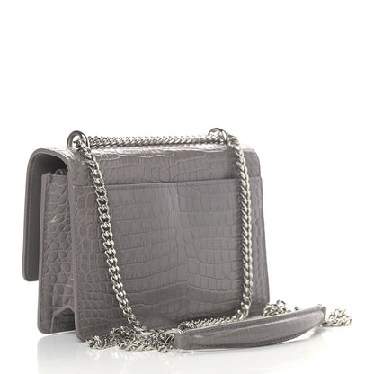Saint Laurent Calfskin Crocodile Embossed Monogram Sunset Chain Wallet Fog 2 of 6
