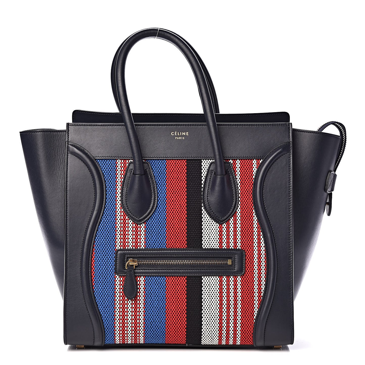 Smooth Calfskin Striped Cotton Canvas Mini Luggage Navy Blue