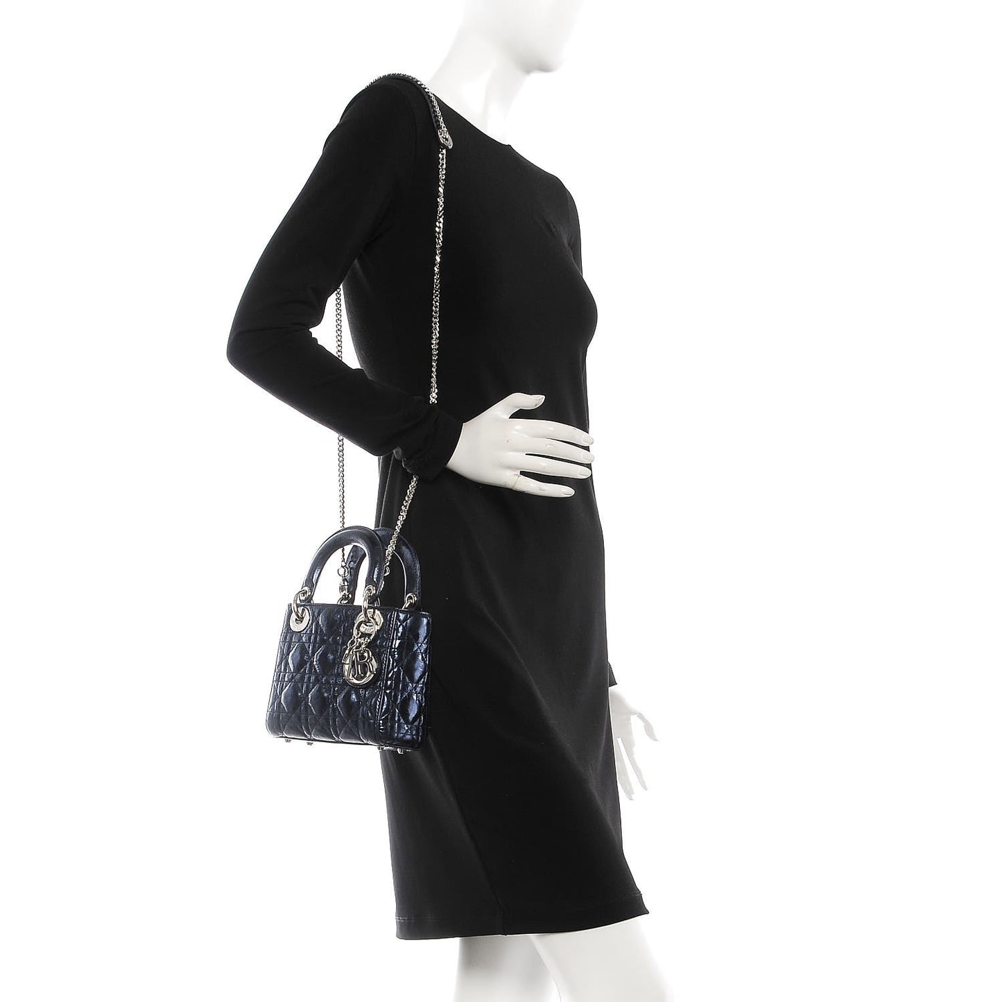 Metallic Calfskin Cannage Mini Lady Dior Marine