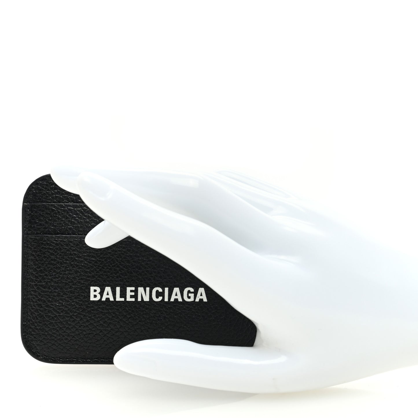Grained Calfskin Logo Cash Rounded Card Holder Black White