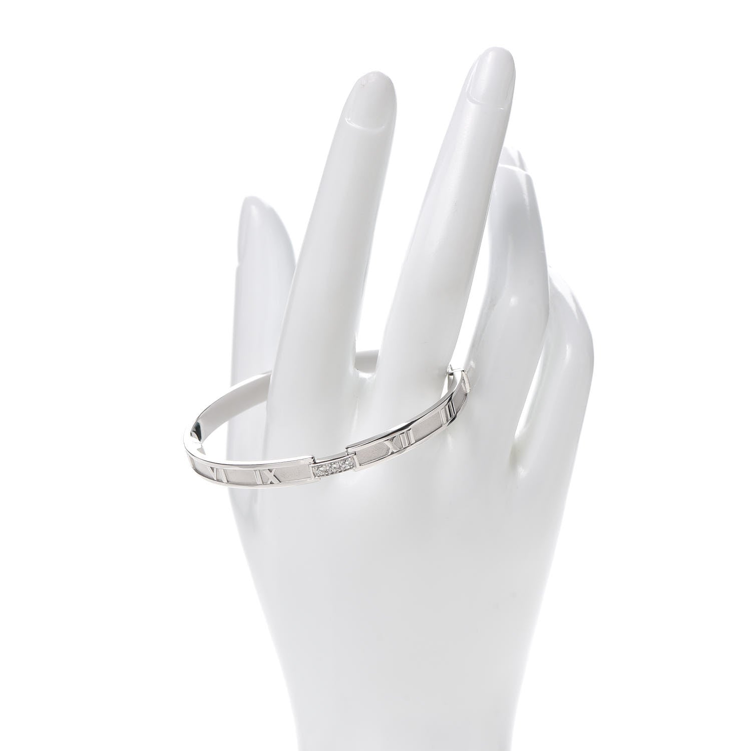 Tiffany 18K White Gold Diamond Atlas Closed Hinged Bangle Bracelet 2 of 6
