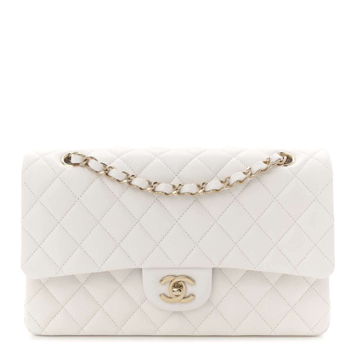 Caviar Quilted Medium Double Flap White
