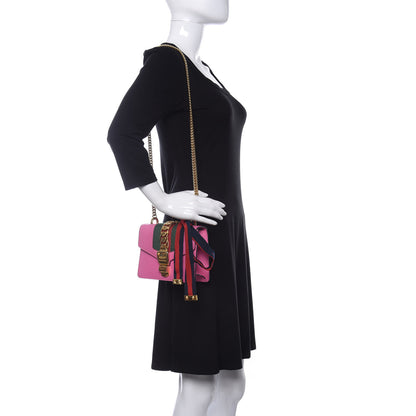 Gucci Vitello Fontanella Web Mini Sylvie Chain Shoulder Bag Pink Tropical Flower 2 of 13