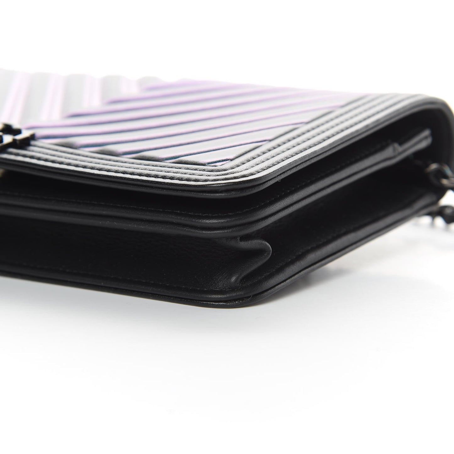 Calfskin Painted Chevron Embossed Boy Wallet On Chain WOC Black