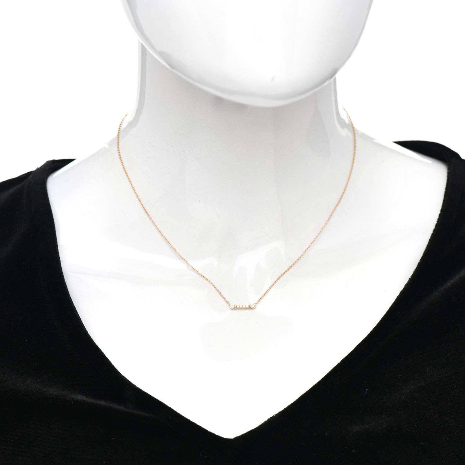 Tiffany 18K Rose Gold Diamond Fleur de Lis Key Bar Pendant Necklace 2 of 5