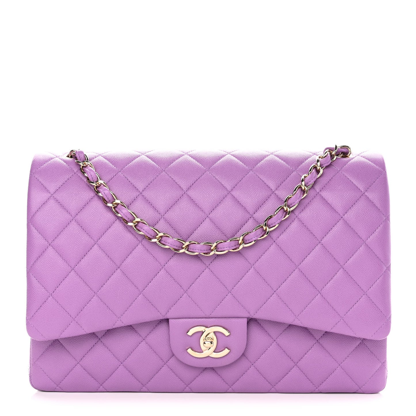 Caviar Quilted Maxi Double Flap Purple
