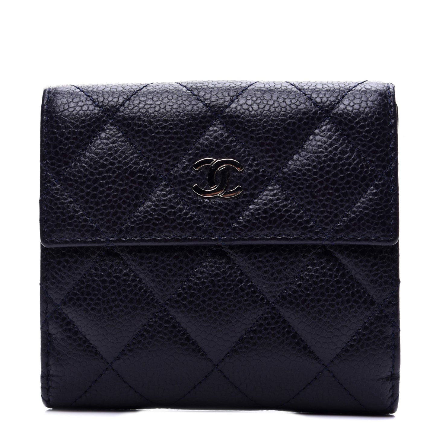 Caviar Quilted Compact French Flap Wallet Dark Blue