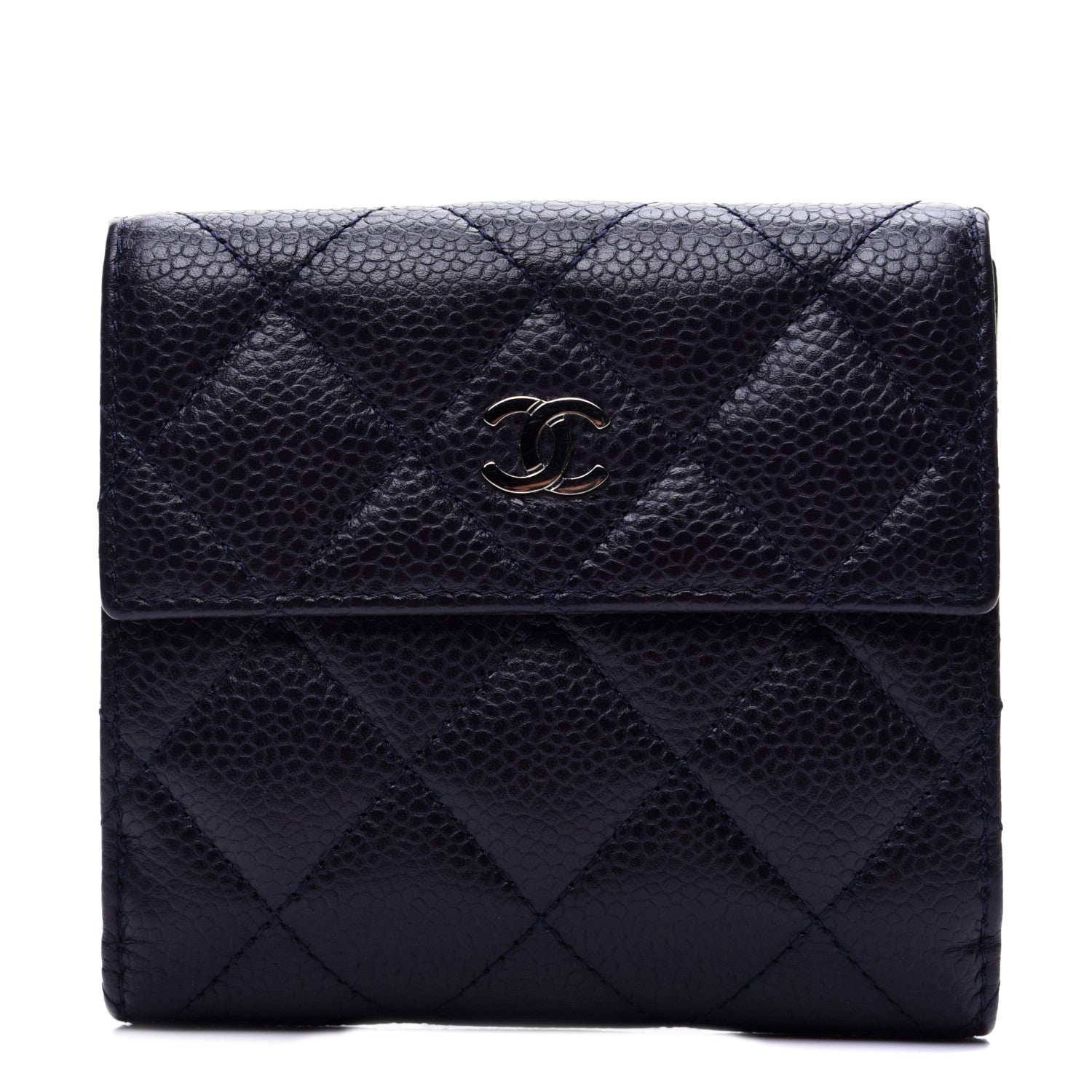 Chanel Caviar Quilted Compact French Flap Wallet Dark Blue 1 of 11