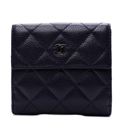 Chanel Caviar Quilted Compact French Flap Wallet Dark Blue 1 of 11